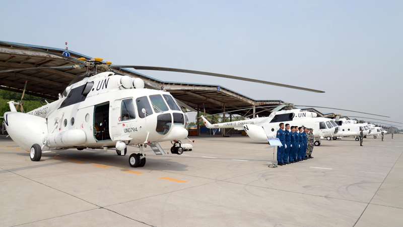 The helicopter unit of the Chinese peacekeeping standby force in training.
