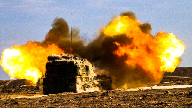 Armored vehicles in live-fire test