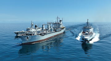 Naval vessels in underway replenishment-at-sea 