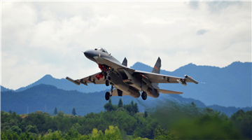 J-11 fighter jet takes off for training