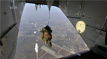 Paratroopers descend to the ground during training exercise
