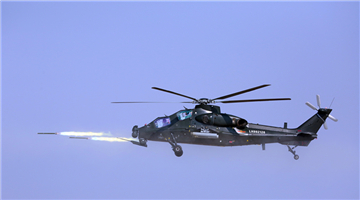WZ-10 attack helicopters fire aircraft guns at targets